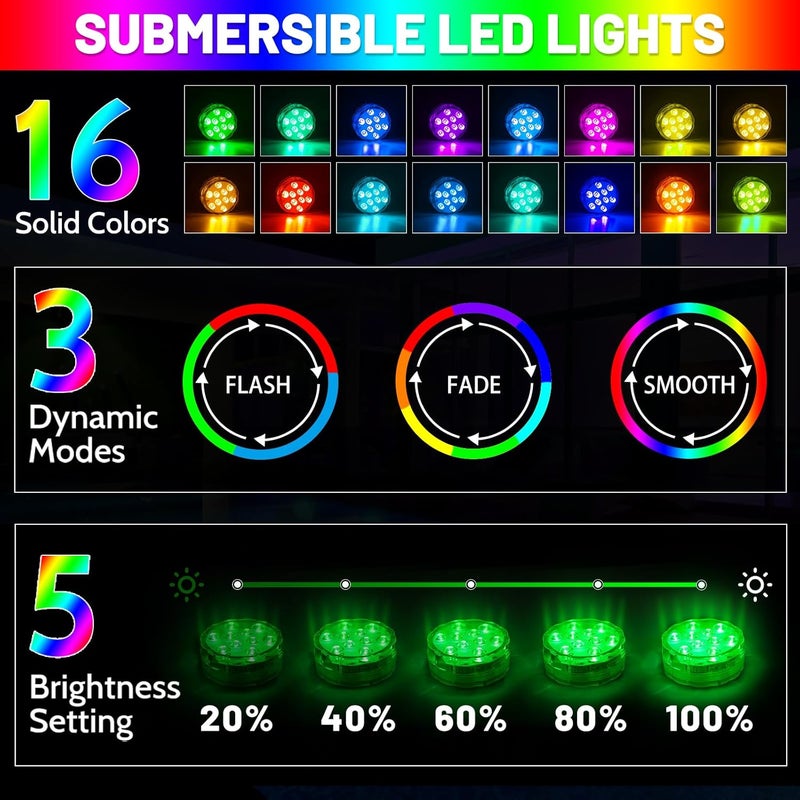 YiaMia Hot Tub Lights - 2-Pack RGB Color Battery-Powered LED Pool Lights with Remote Control and Suction Cup for Ponds, Decoration, Parties, Spas, Aquariums - Image 2